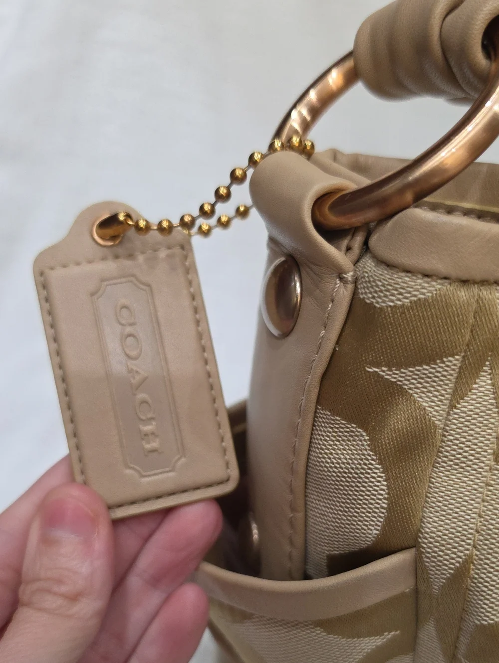 NWT Coach Beige Canvas And Leather  Op Art Parker Hobo